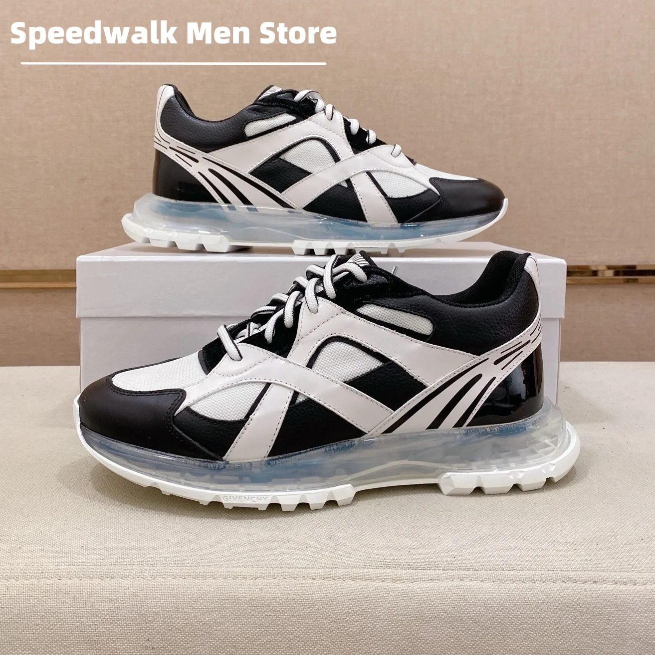 2026New Men Genuine Leather Mesh Patchwork Air Cushion Sneakers Lace Up Non Slip Thick Sole Outdoor Running Walking Trainers