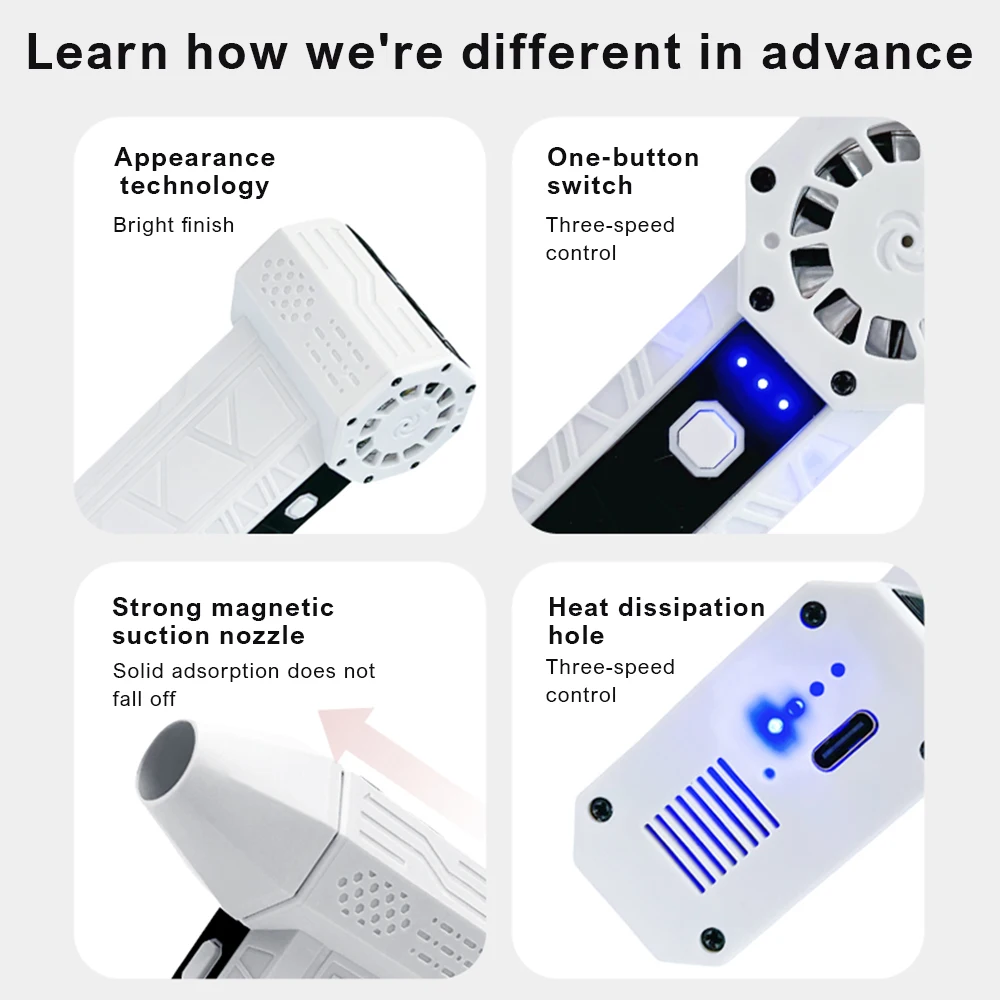 Imagem -02 - Soprador de ar 140000 Rpm Turbo Jet Ventilador Motor sem Escova Ventilador de Duto Portátil 62 m s Portátil Tipo-c Carregamento com Display de Energia Ventilado