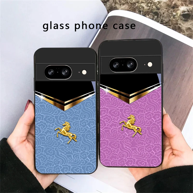 Dark Night Golden Horse For Google Pixel 8 7 9 10 Pixel 10 Pro XL Pixel 9 Pro XL Pixel 8a 7a Pixel 7 Pro Black Glass Phone Case view 5