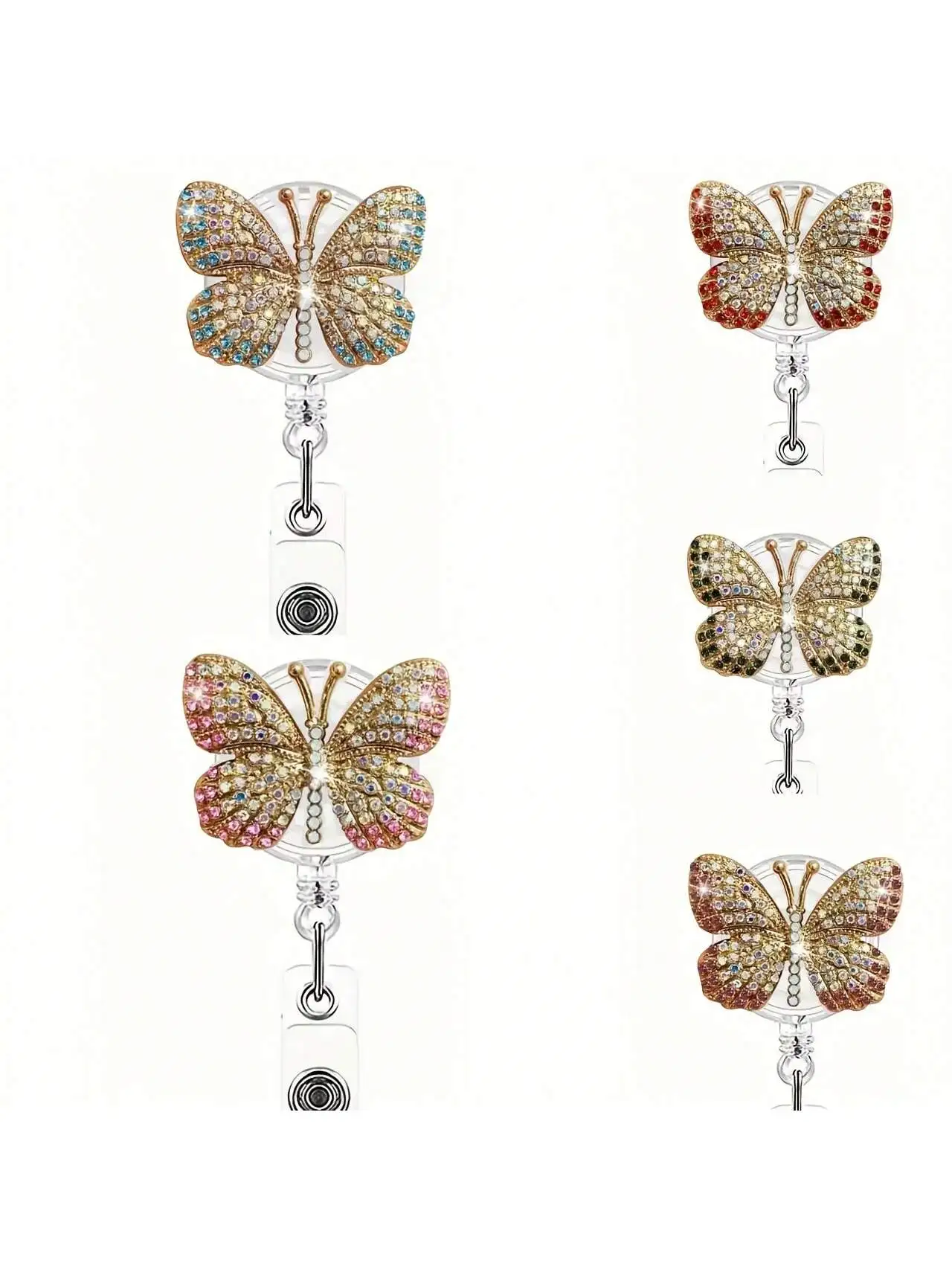 1 szt. Ręcznie robiony, elegancki, wysadzany cyrkoniami motylkowy identyfikator na sznurku z metalowym klipsem - sznurek o długości 60 cm z zabezpieczeniem przed odcięciem, obrót o 360 stopni °   Hak obrotowy,