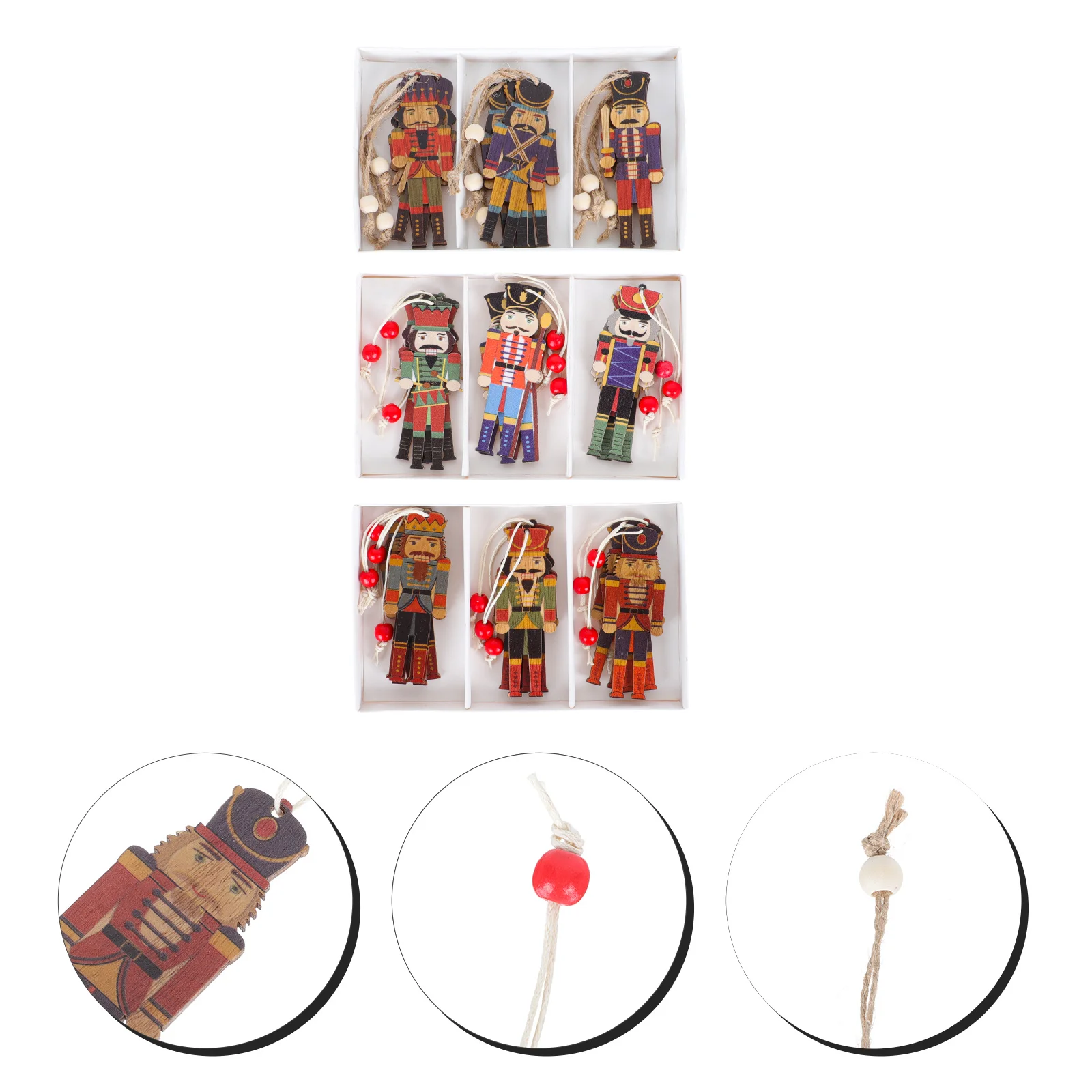 

3 Boxes Christmas Tree Pendant Decorative Walnut Soldier Nutcracker Pendants Coloring Hanging Ornaments Wood Wooden Decoration