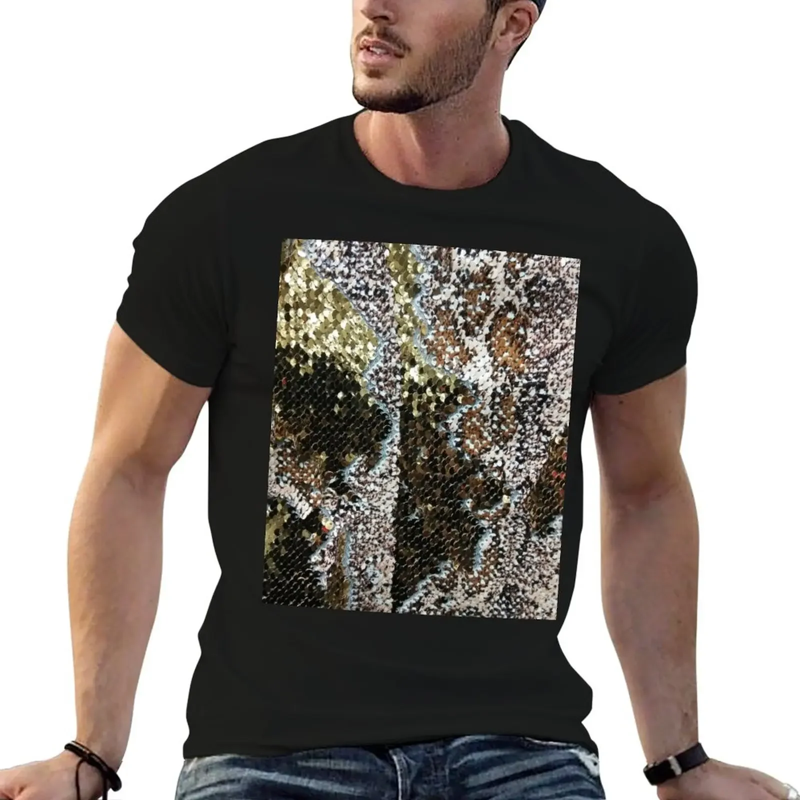 

Photographic Image of Sequins in Snake Skin Pattern T-Shirt Clothing sweat vintage graphic tee men t shirts high quality