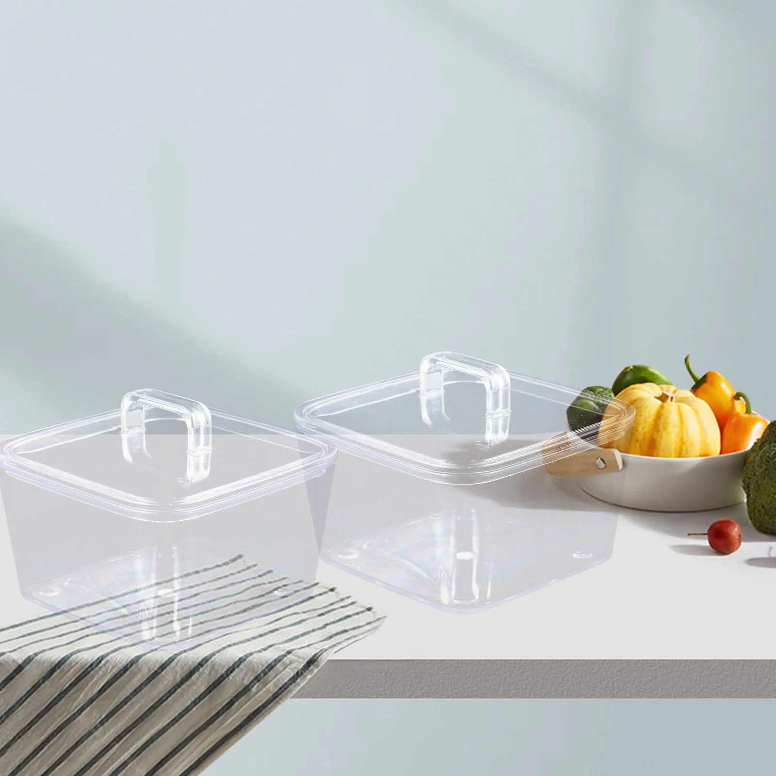 

2Pcs Snacks Storage Container Square Transparent Lid Fruit Bowls Clear Salad Kitchen Dessert serving Pudding Oatmeal Yogurt