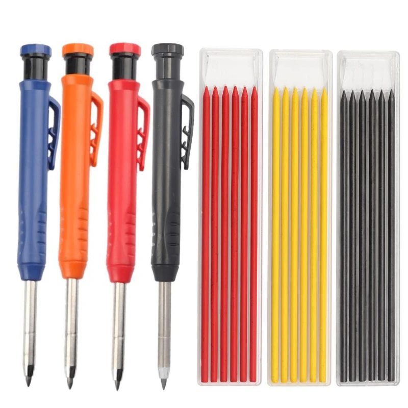 Solid Carpenter Pencil Built-in Pencil Sharpener Suitable for Woodworking Architect's Mechanical Pencil Deep Hole Marking Kit