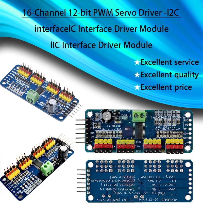 16-Kanal-12-Bit-PWM-Servotreiber – I2C-Schnittstelle PCA9685 für Arduino Raspberry Pi DIY Shield-Modul NEU