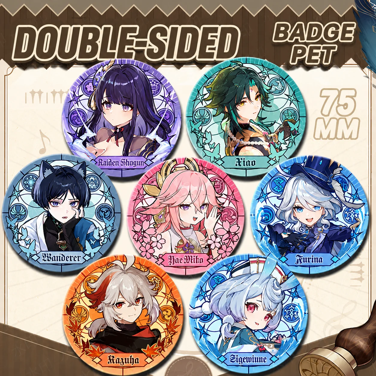 1PC Anime Games Genshin Impact Neuvillette Furina Scaramouche 75MM Cosplay Badges Men's Women's Brooch Girl Christmas Present