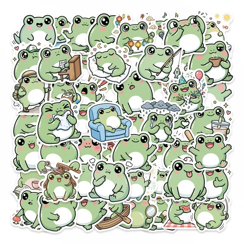 

56PCS Colored Cartoon Frog PVC Sticky Sticker Aesthetic DIY Decoration Scrapbooking Hand Accounting Supplies for Kids