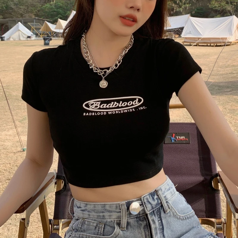 

Women T-Shirt Y2k Crop Tops Tees Short Sleeve Slim T-shirts Clothes Shirt Summer Sexy Tops Aesthetics Tops Short Navel Clothes