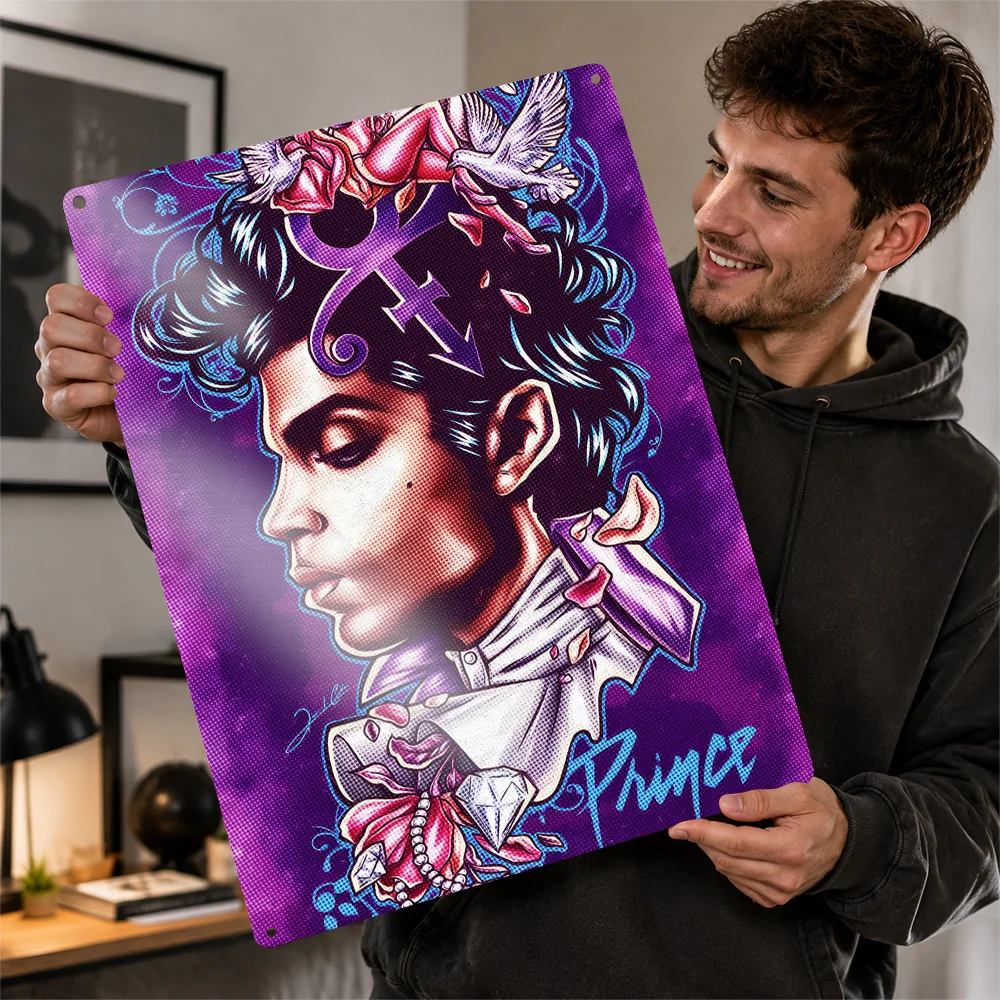 Prince Portrait With Symbol And Doves Printed Poster Customized Aluminum Metal Sign Rhythm Icon Wall Art Made For Music Lovers