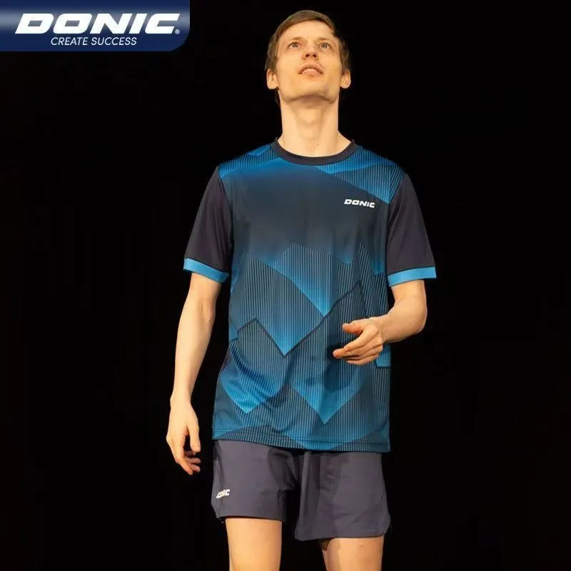 تي شيرت Donic لتنس الطاولة بأكمام قصيرة للرجال والنساء سريع الجفاف وجيد التهوية للمنافسة 83242