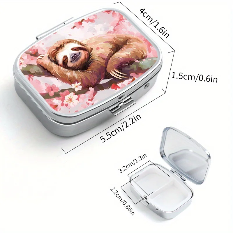 Sloth and Floral Print Design - Mini Travel Pill Box for Storing Pills, Suitable for Outdoor Activities, Moisture-proof Seal image 3