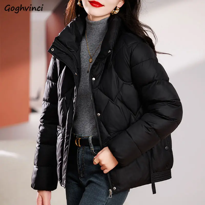 

Parkas Women Solid Stand Collar Winter Thicken Loose All-match Casual Coats Coldproof New Streetwear Faddish Ladies Designed