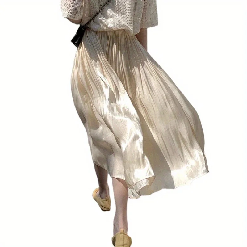 Zijdeachtige temperament halve rok voor dames, slanke pasvorm en afslankende halflange A-lijn rok, hangende en vloeiende zomerorganza rok