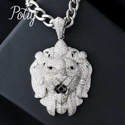 Potiy Lion Head Medal 3D Copper Copper Pendant Necklace With Cuban Chain for Men Women