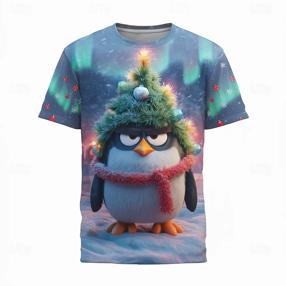 

2025 Christmas Men's T-shirt Funny Penguin Pattern Printed Men's Tops Casual O-neck Short Sleeve Tee Trend Street Men's Clothing