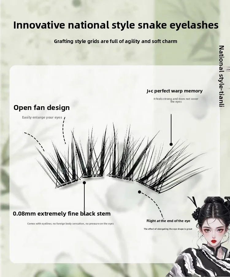 Klebefreie, natürlich aussehende Fox-Eye Wispy Lashes, flauschige, weiche, einzelne Wimpernbüschel, lange, verlängernde Cat-Eye-Kunstwimpern – Detail 7