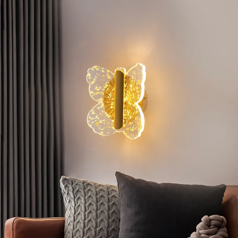 

Modern Led Wall Lamp New Designer Hotel Living Room Bedside Sconce Nordic Luxury Gold Lighting Fixture Butterfly Decor Light