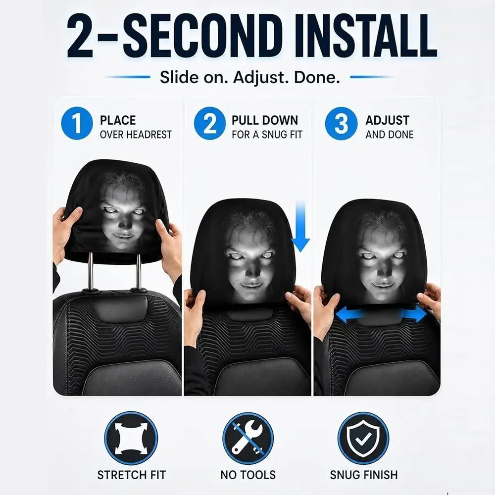 Polyester Car Headrest Cover Portrait Print Universal Fit Headrest Pillow Cover Graphic Printed Decorative Style