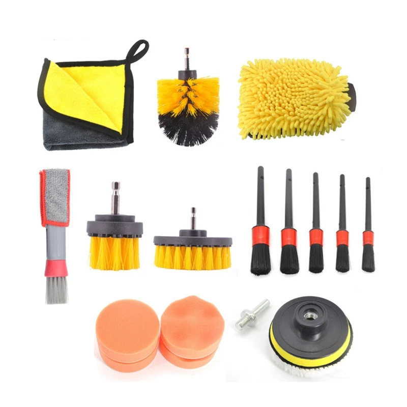 

Car Cleaning Kit Scrubber Drill Brush Detailing Set Air Conditioner Vents Towel Washing Gloves Polisher Adapter