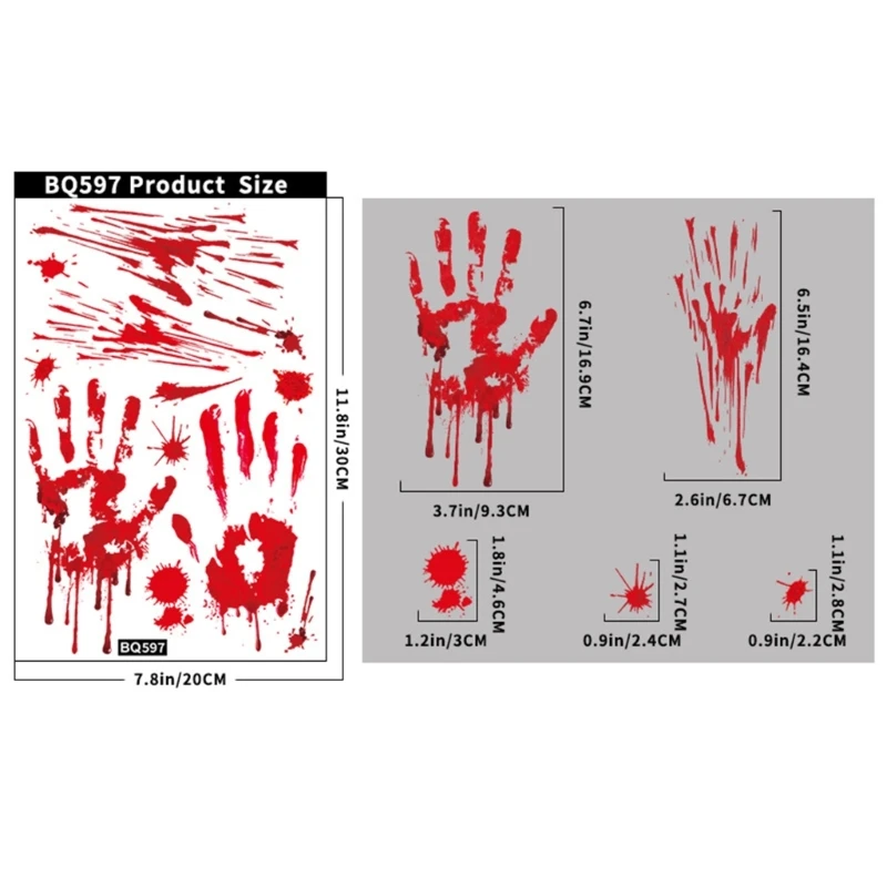 8 أوراق رعب بصمة دموية ثابتة شارات هالوين نافذة الحفلات clings jomd