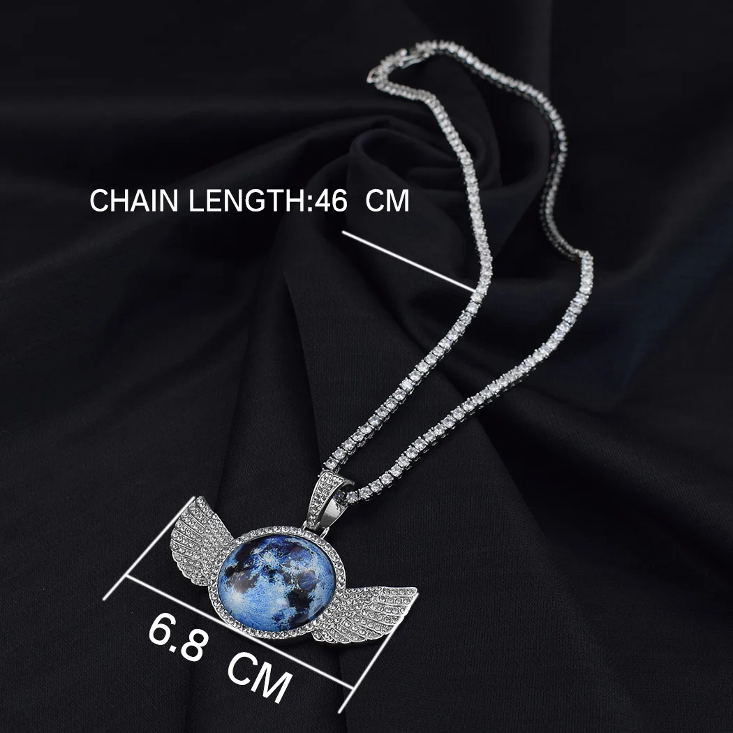 Custom Photo Logo Necklace Personalized Wings Pendant Tennis Chain Necklace Zircon Crystal Hip Hop Jewelry Anniversary Gift
