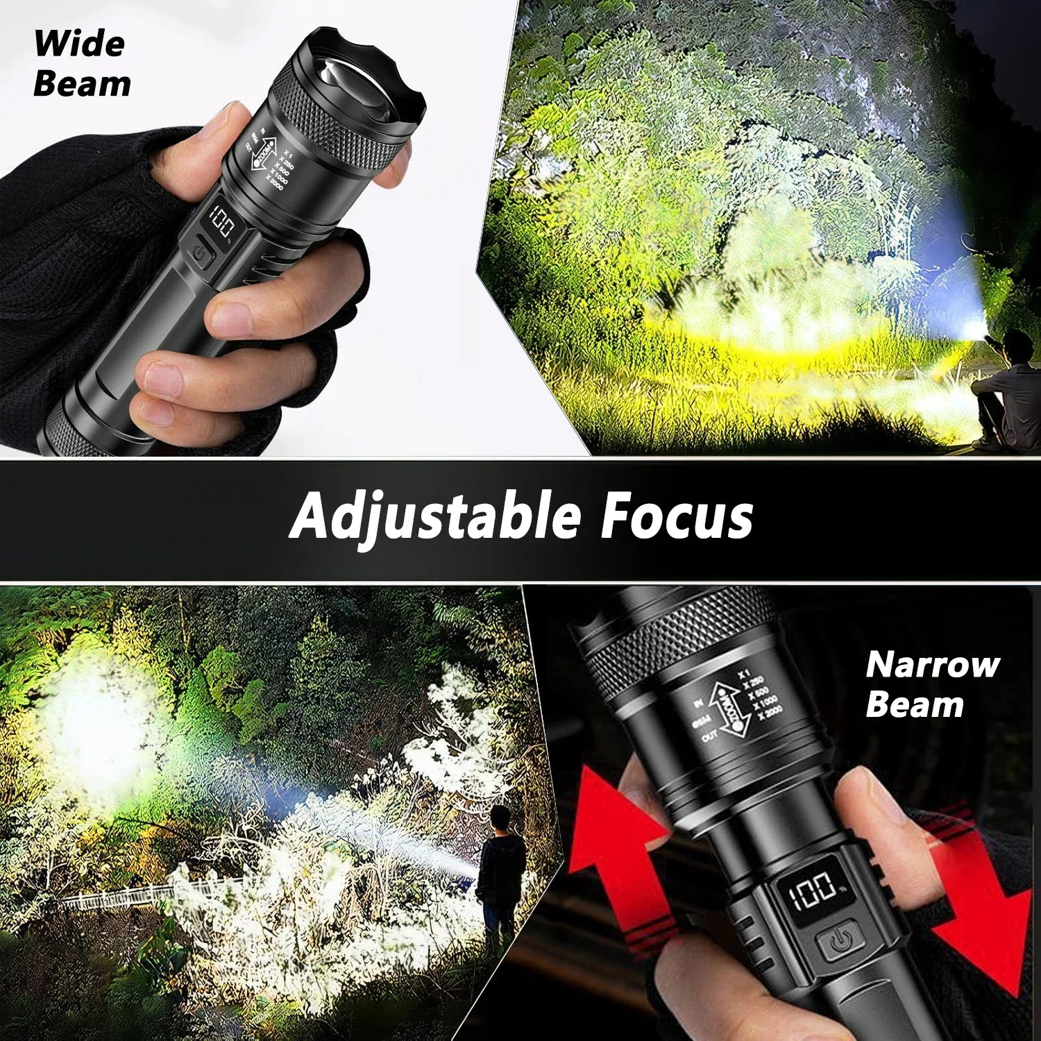 Linterna LED P50 ultrabrillante de 2000LM, foco táctico EDC de emergencia, linterna de mano con zoom telescópico con batería 14500/18650