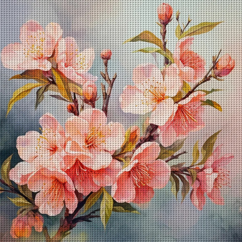 1 Stück Frühlingsblumen-Zweig-Stickset, DIY 11CT Stickerei, Heimwanddekoration, Geschenk, handgefertigtes Material, rahmenlos, halbfertig, 36×36 cm