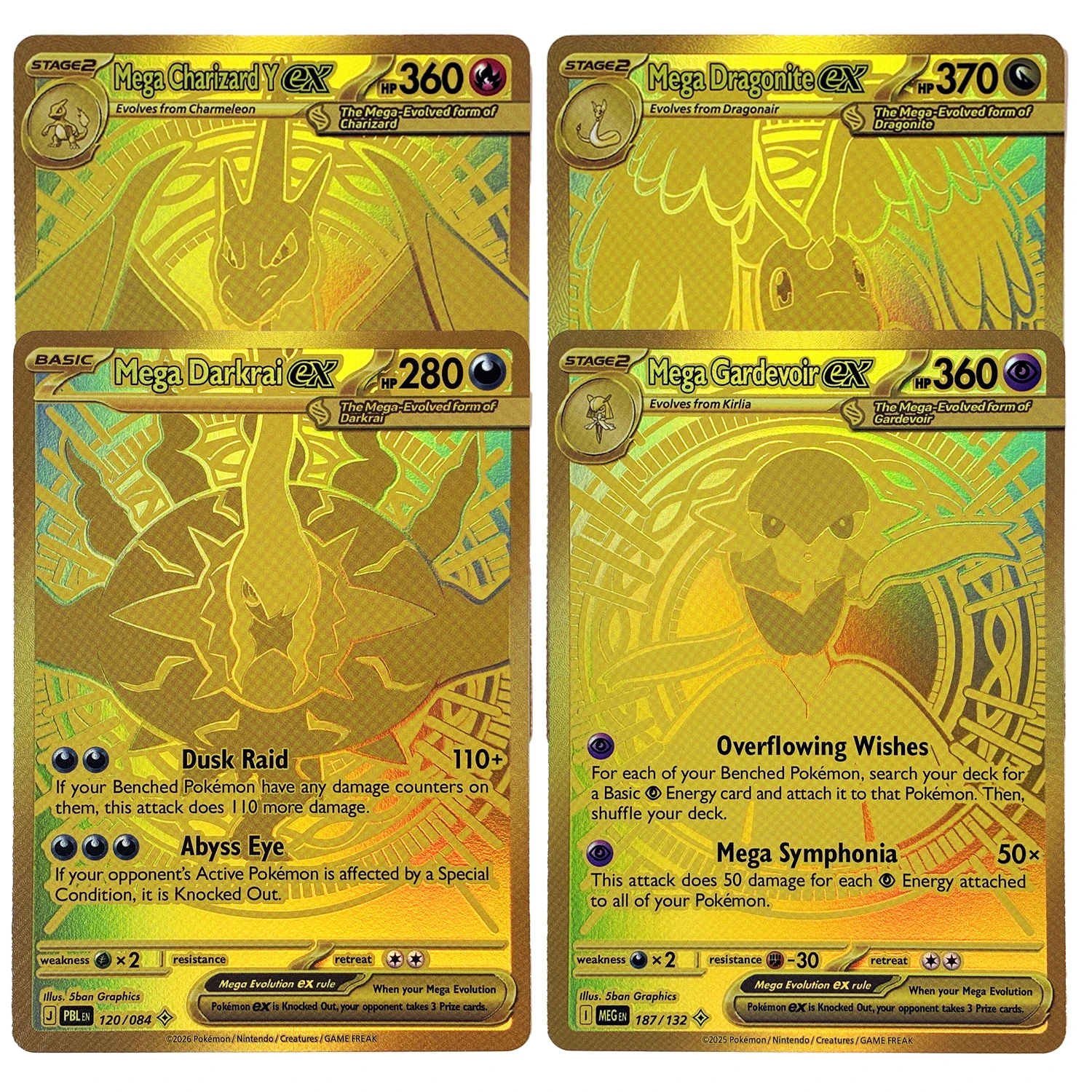 PTCG Mega Card Ascended Heroes (ASC) & Mega Evolution (MEG) & Darkness Card Gold Texture Card Anime Cartoon Gift DIY Game