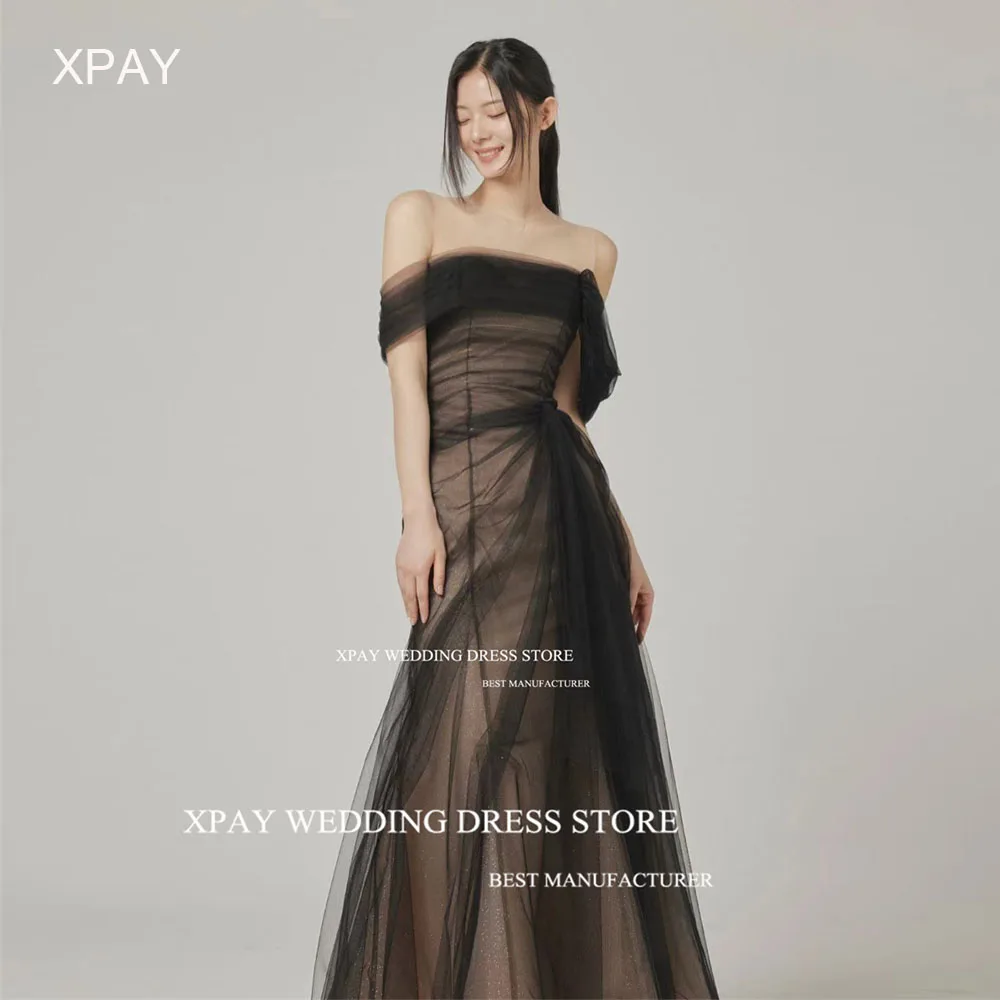 

XPAY Modern Pleats Tulle Korea Mermaid Evening Dresses Off Shoulder Wedding Photos Shoot Backless Custom Formal Party Gown