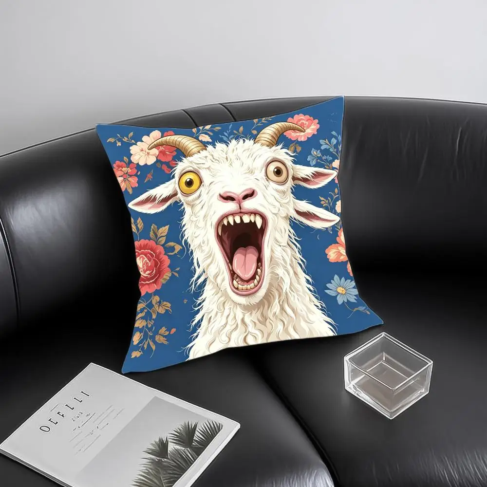 Spooky Goat Face Cushion Cover Soft Plush Pillowcase Double Sided Cushion Cover for Sofa Bedroom Home Decor Gift