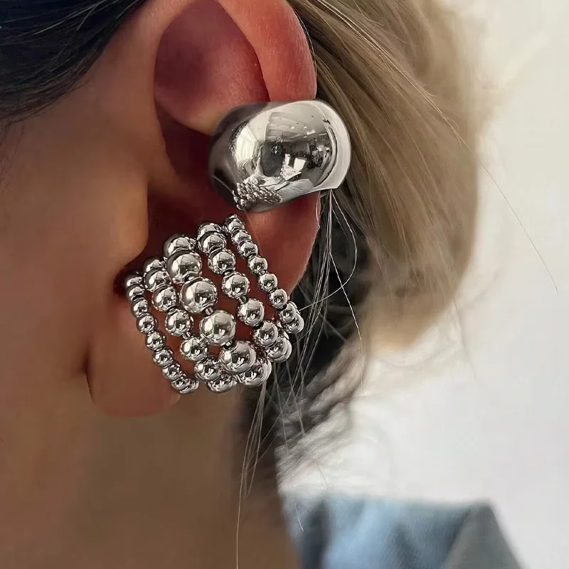 2025 Autumn Winter New Exaggerated Wide Clip-On Earrings Set For Women Simple Gold Color Metal Earring Daily Wear Vacation Gift