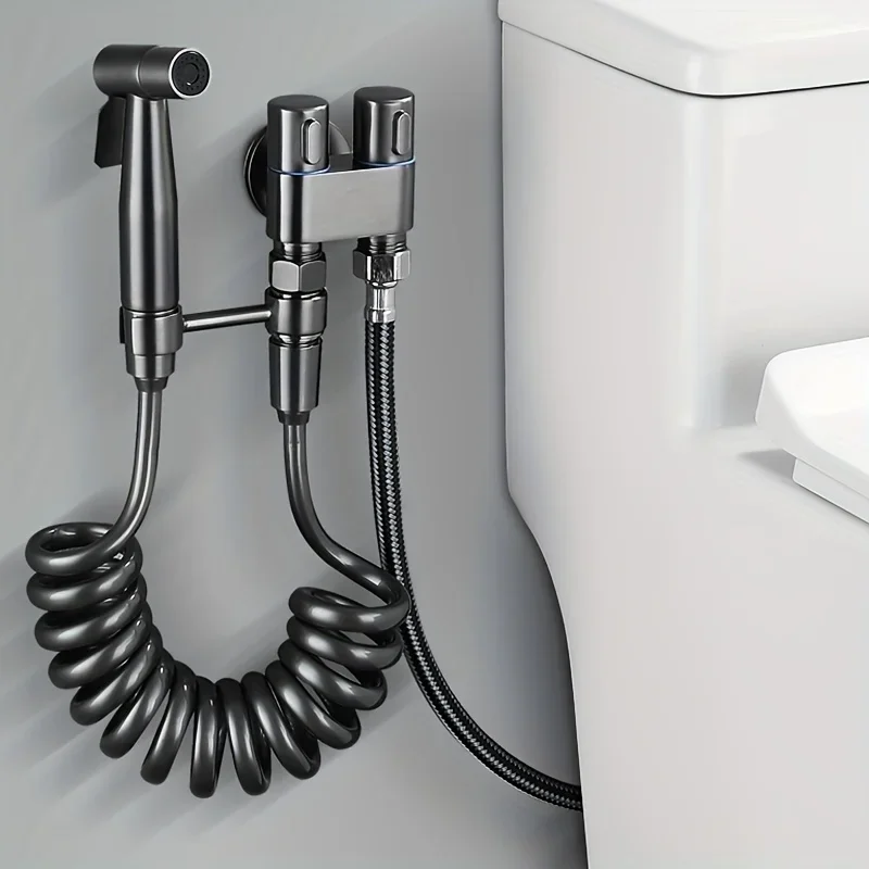 Handheld Stainless Steel Nozzle Bidet Toilet Companion Set Wall Mounted One in Two Out Angle Valve Kit Bathroom Accessories
