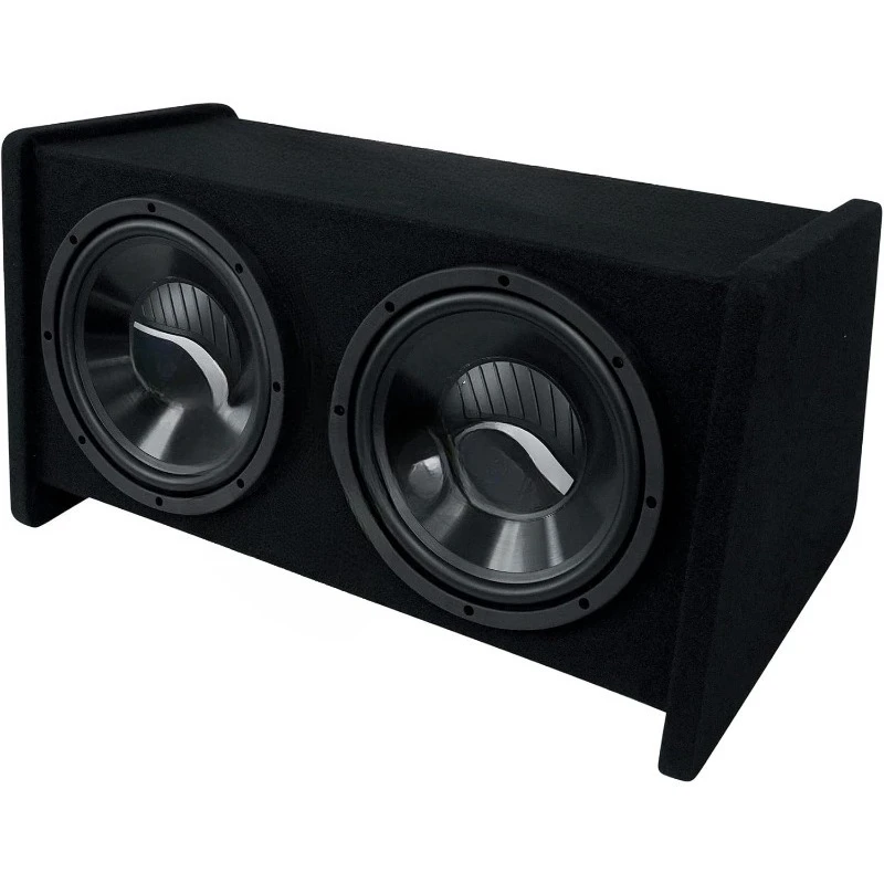مضخم صوت للسيارة RV1010P مزدوج 10 بوصة 1000 وات في صندوق حاوية فرعية بفتحات تهوية، أسود