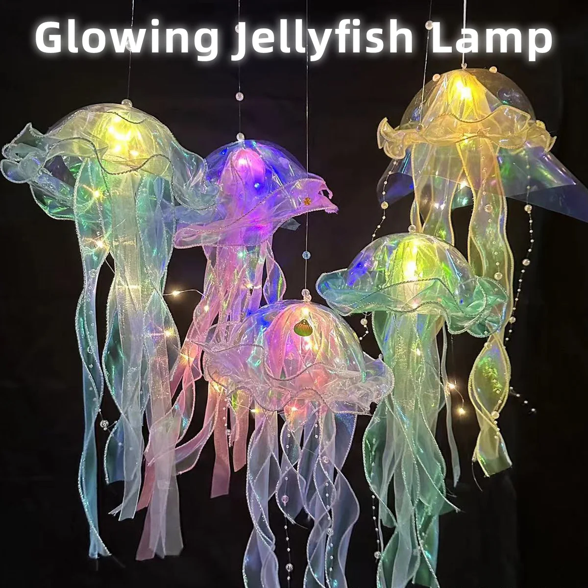 Girly DIY Colorful Jellyfish Lamp Underwater Style Bedroom Atmosphere Decorative Lamp Mermaid Theme Scene Decoration Good Things