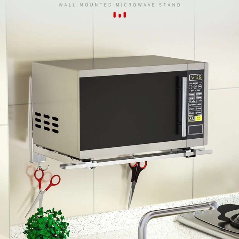 

Stainless steel microwave rack Wall mounted kitchen shelf with expandable bracket, thickened oven rack