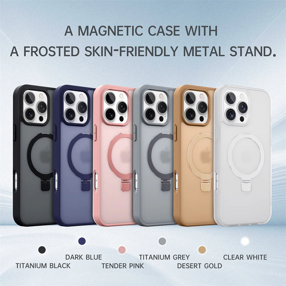 Matte magnetische Hülle mit Metallringständer für Magsafe iPhone 16 Pro Max 15 14 13 12 16 Pro Max Plus 15Pro Wireless Charge Cover – Detail 10