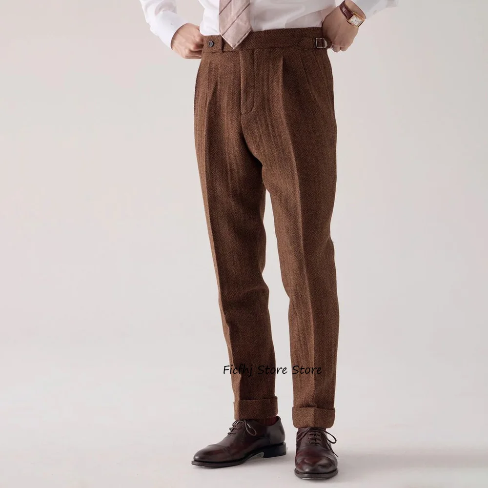 

Рабочие брюки, мужские прямые брюки для мужчин, облегающие брюки из ткани в стиле ретро с узором «елочка», деловой повседневный портной, классический