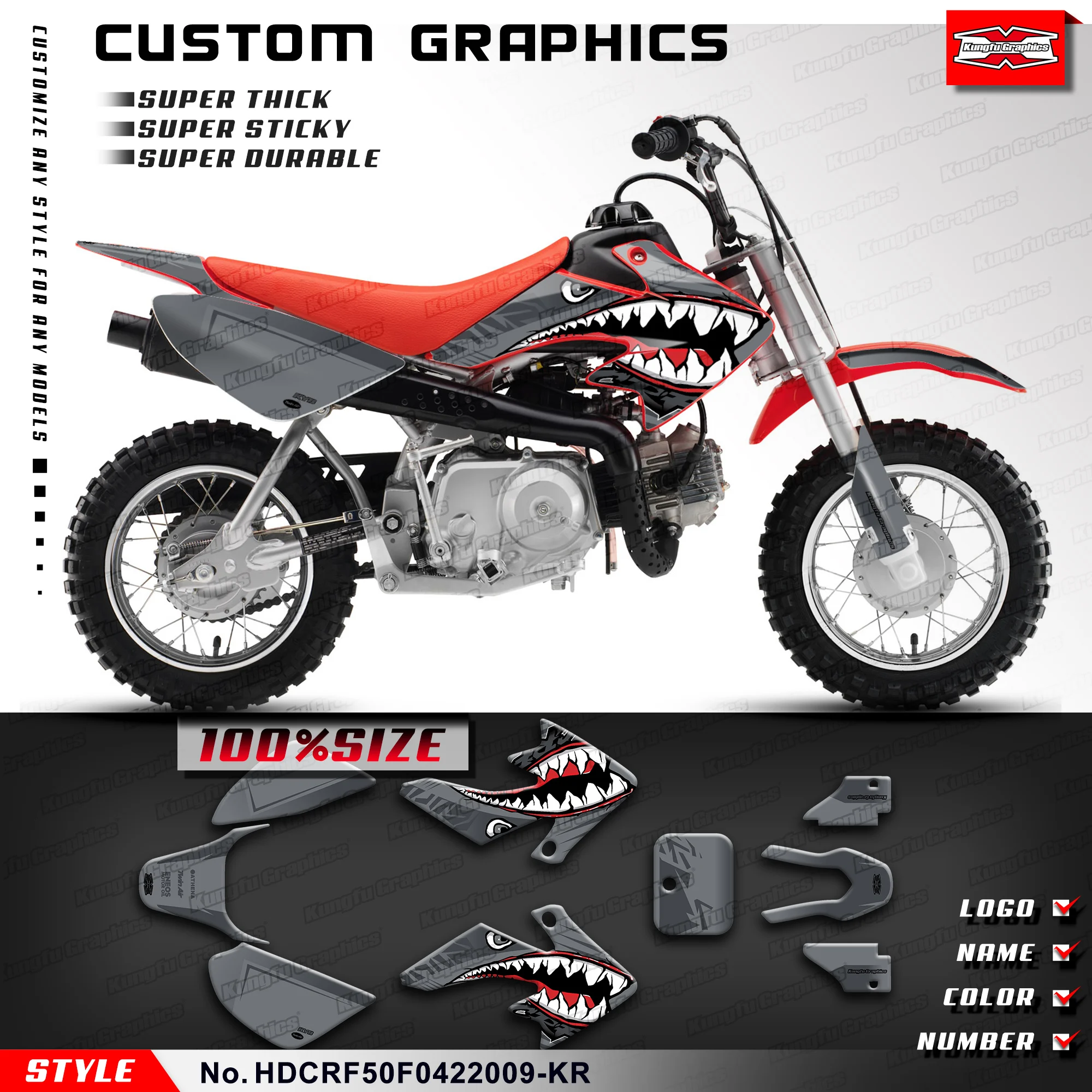 KUNGFU GRAPHICS Dirtbike Graphics Racing Sticker for Honda CRF 50F CRF50 F 2004-2023, Rebuild, HDCRF50F0422009-KR