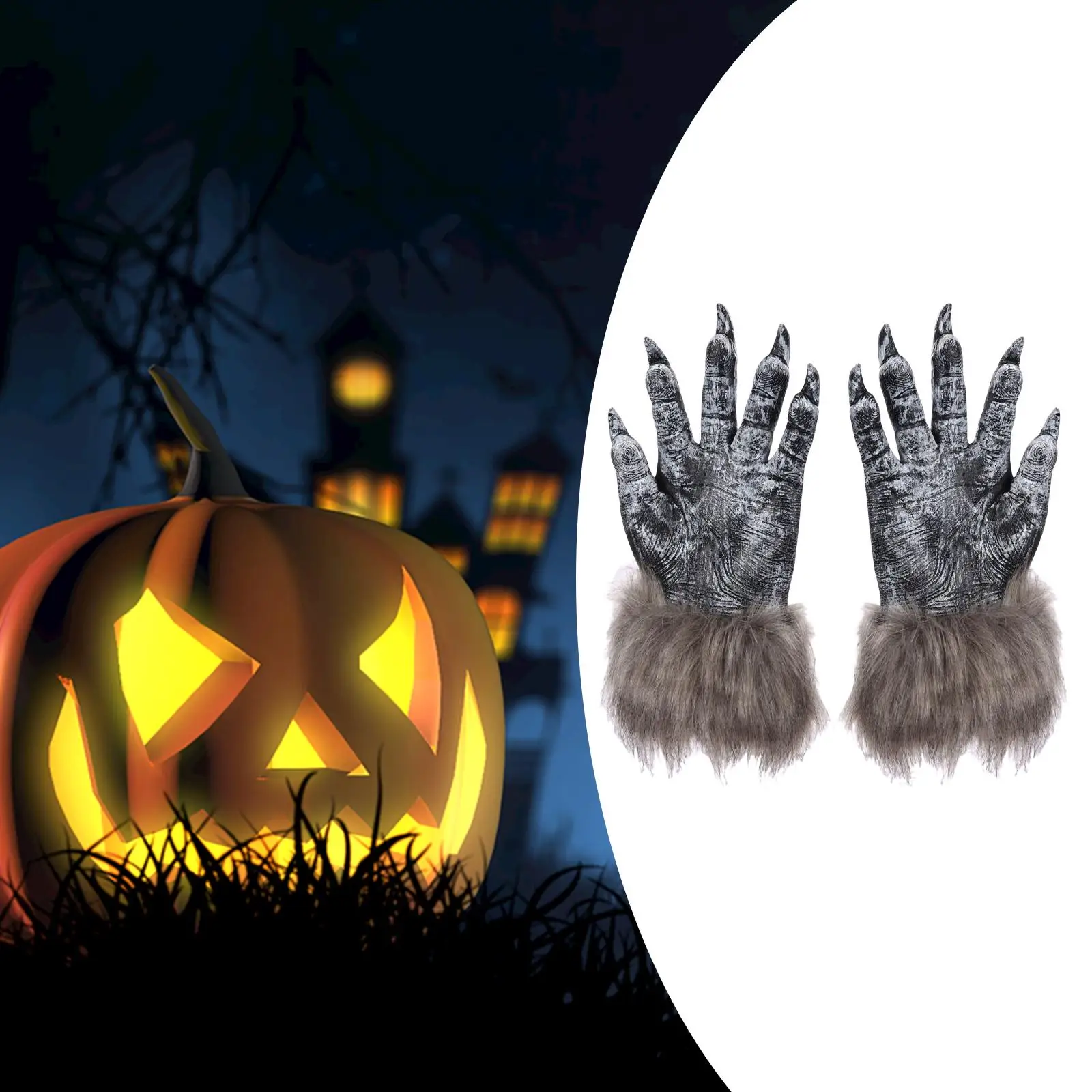 Creepy Halloween Wolf Gloves Werewolf Costume Mitts Fingernails Monster Hands Paws Claw for Accessories Cosplay Party Easter