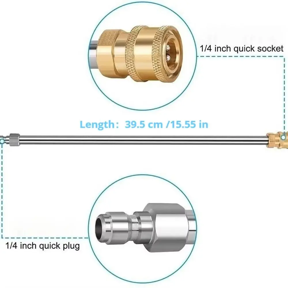 1 szt. Przedłużka do myjki ciśnieniowej ze stali nierdzewnej, prosty drążek natryskowy z szybkozłączką 1/4 cala, 40 cm