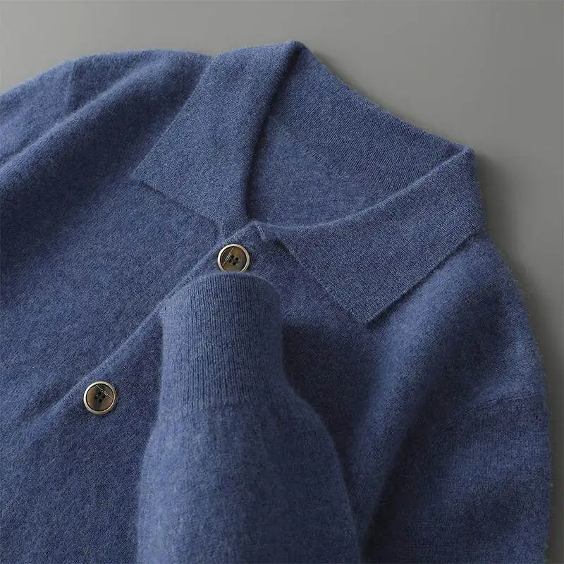 

Men's Polo Neck Sweater 100% Australian Pure Wool Plush Thickened Warm Knitted Bottoming Shirt for Comfortable Wear