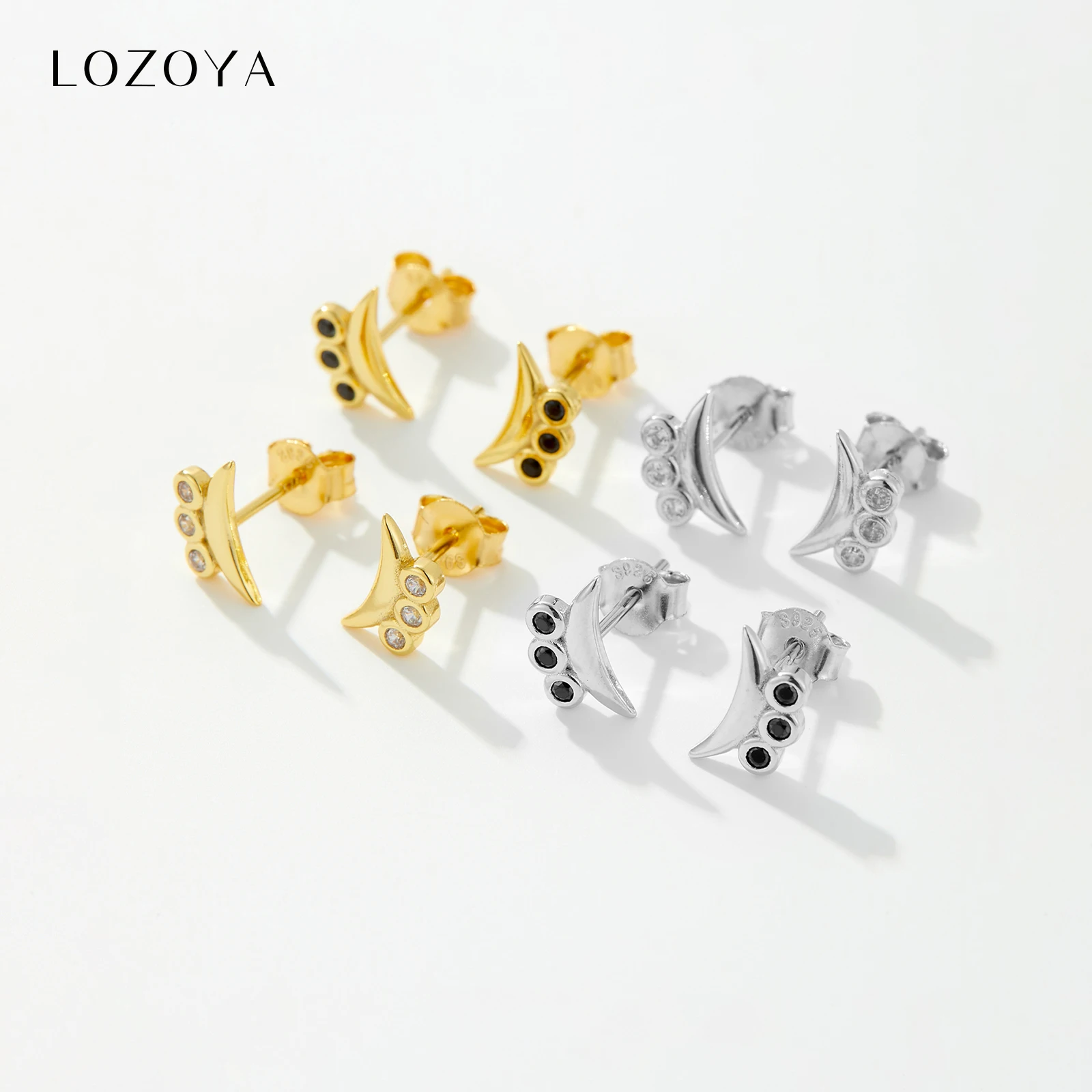 

LOZOYA 925 Sterling Silver Black Zircon CZ Moon Piercing Stud Earring Women 2026 Luxury Fine Rock Punk Party Jewelry Gift