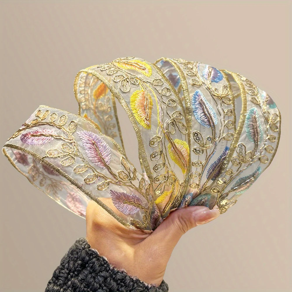 

Bohemian Style Embroidered Headband Lace Chiffon Headscarf Elegant Head Wrap for Women Fashionable Hair Accessories