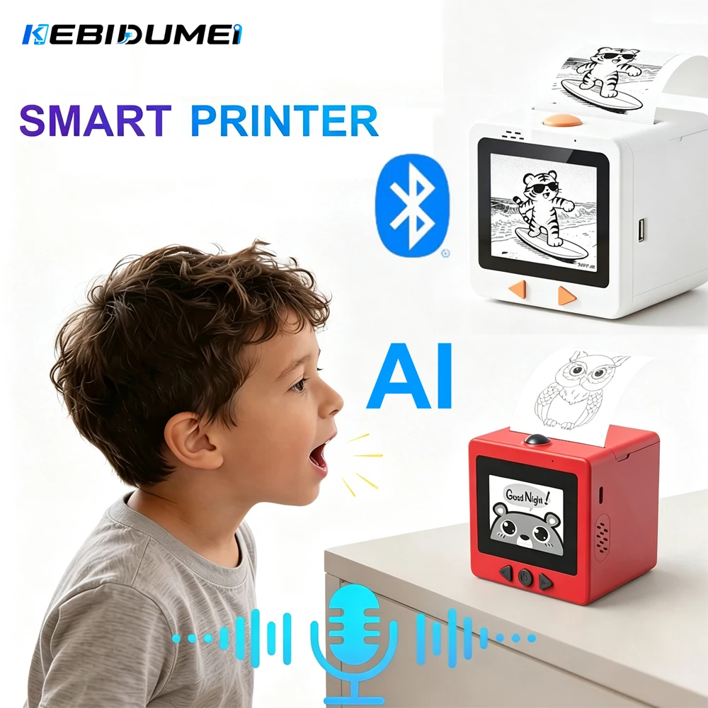 KEBIDUMEI AI Magic Box Voice Smart AI Voice Printer Bluetooth Portable HD Screen Printer for Kids Gift Drawing Printing Toy