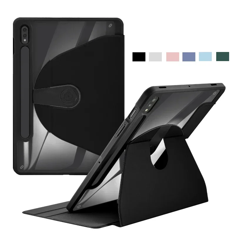 For Samsung Tab Case S10 S8 S9 S7 Plus FE A9 A8 A7 Lite Case Tablet Leather Flip Cover Clear Shockproof Rotation Stand Kickstand