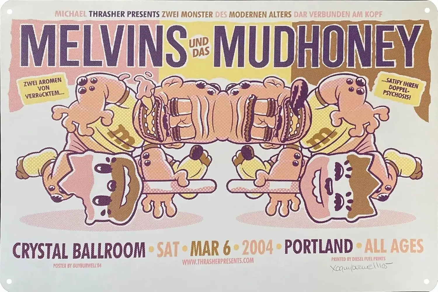v1,2004 The Melvins & Mudhoney - Portland Poster Retro Metal Tin Sign Vintage Sign for Cafe Bar Man Cave Office Garage Home