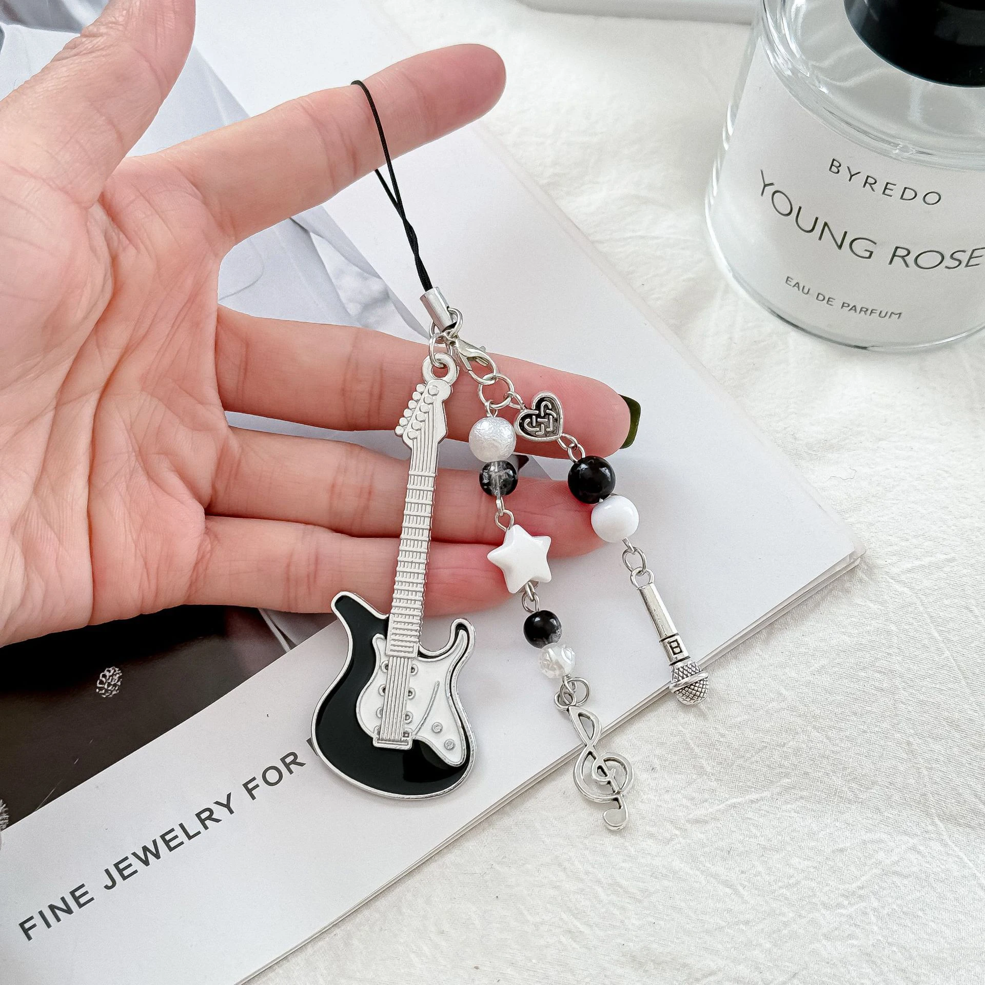 New Guitar Microphone Mobile Phone Rope Keychain Bag Versatile Decorative Pendant Bead Gift Wholesale