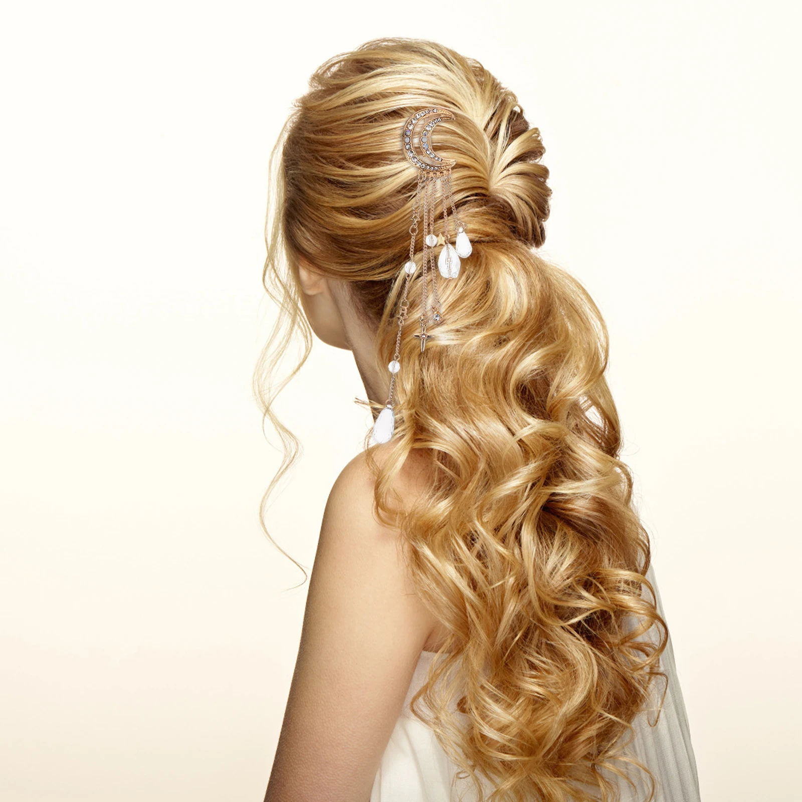 

2Pcs Bridal Rhinestone Hairpin Small Hair Clip Accessories Women Tassel Dangle Moon Claw Thick Thin Hair Easy Comfortable