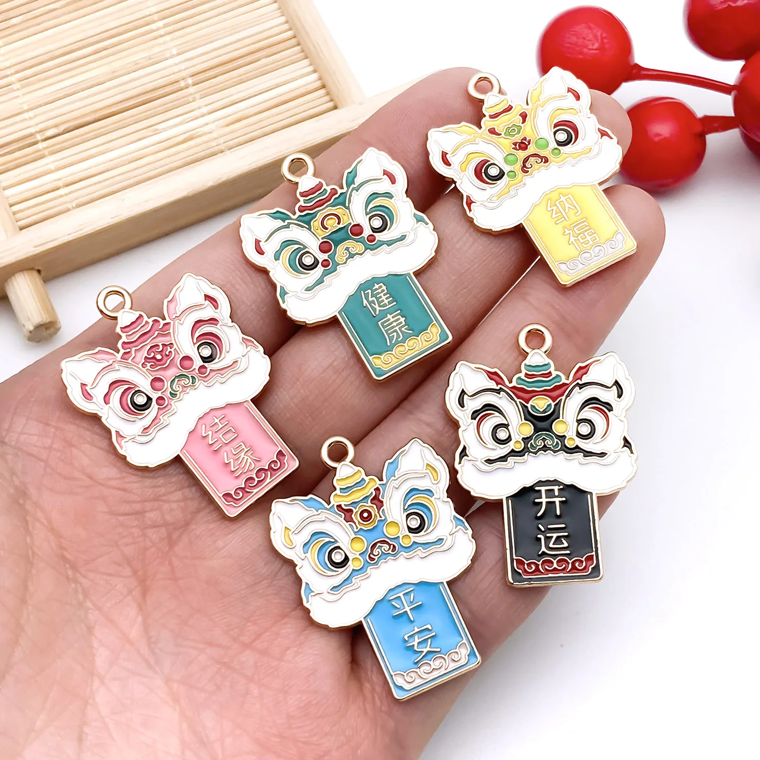 【Lucky Lion Dance Series】3/6pcs Enamel Charms – Create Auspicious DIY Jewelry for Chinese New Year!