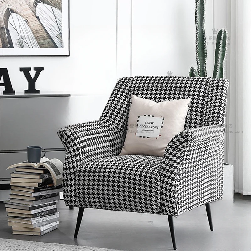 

American-style light luxury houndstooth single sofa, Nordic small apartment reception sofa chair, lazy leisure tiger chair